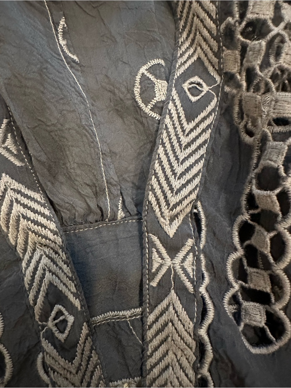 Johnny Was Embroidered Eyelet Open Front Kimono Jacket Gray Blue Size Small - Picture 9 of 12